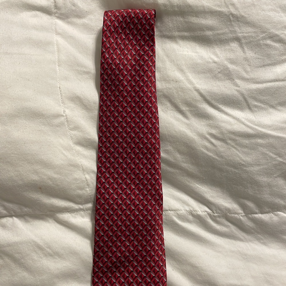 John Ashford - Red & Silver Patterned Silk Tie - Picture 3 of 5